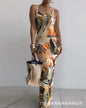 Women's White Suspender Slim Fit Skinny Long Dress