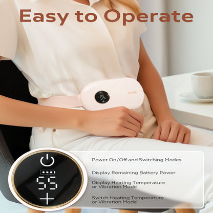 Electric Heating Pad, Portable Cordless Menstrual Heating Pad with 4 Heat Levels and 4 Massage Modes, Fast Large Heating Belly Wrap Belt for Cramps, Back Pain Relief Gifts for Women Girls Her (Pink)