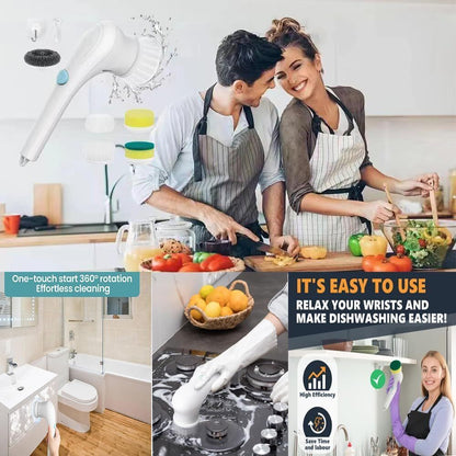 5 In 1 Handheld Electric Spin Scrubber Cleaning Brush Kitchen Rotating Cleaner