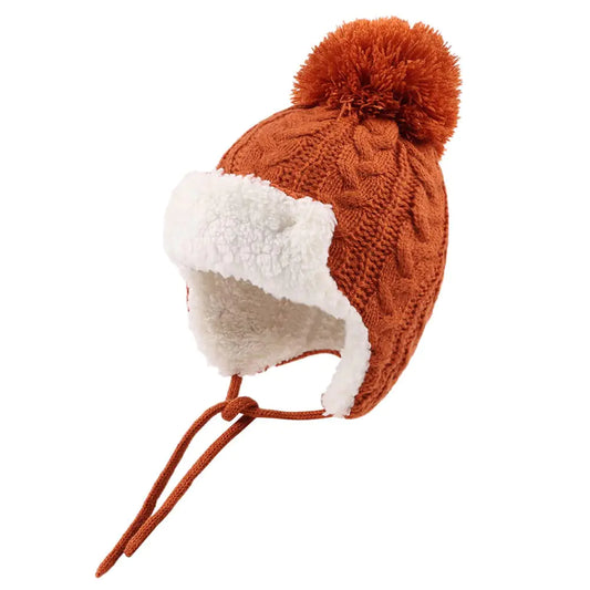 Winter Kids Beanie Hat Baby Knitted Hats Fleece Earflap Beanie Windproof Warm Toddler Beanies Boys Girls 0-5 Years (Caramel 0-6 Months)