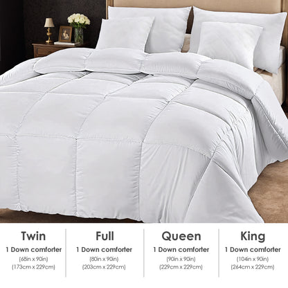 Queen Comforter All Season Breathable White Comforter Soft 4D Spiral Fiber Quilted Down Alternative Duvet Insert with Corner Tabs Luxury Hotel Style (88"x88") Down Quilt Breathable And Warm,  White Plaid