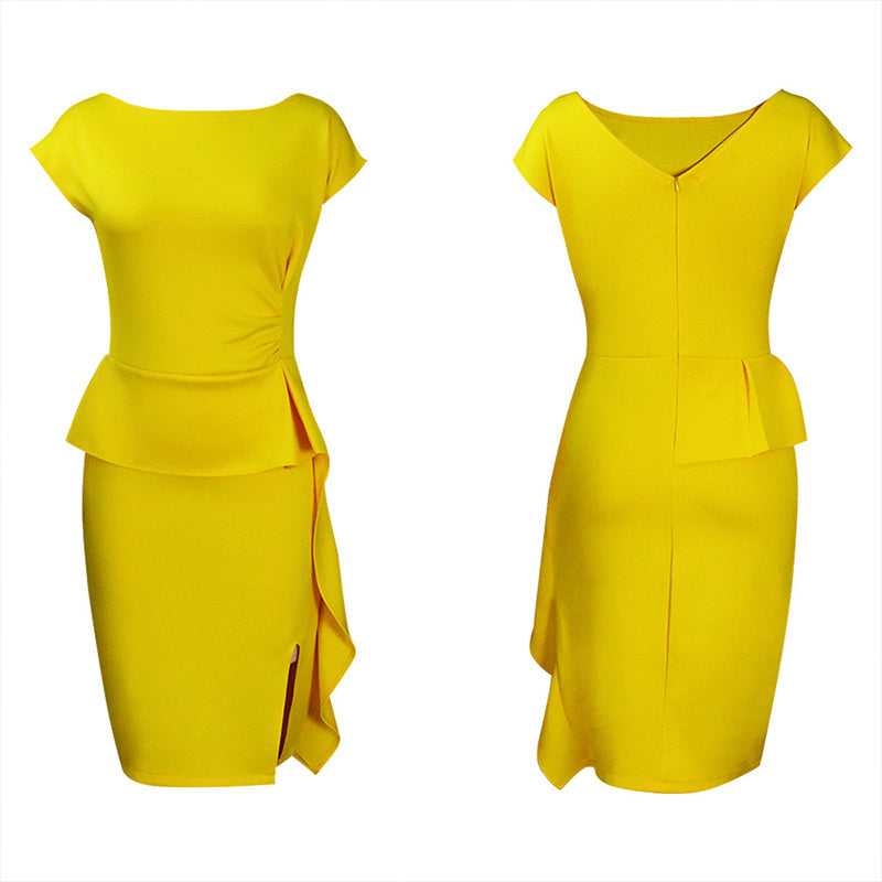 Women's Elegant Ruffle Sleeveless Bodycon Formal Party Cocktail Pencil Midi Dress