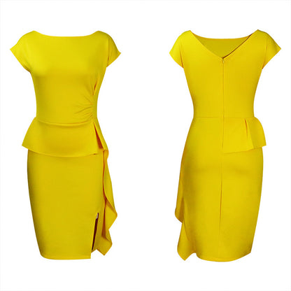 Women's Elegant Ruffle Sleeveless Bodycon Formal Party Cocktail Pencil Midi Dress