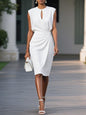 Women's Retro Elegant Cross Pure Color And Knotted Round Neck Hollow Dress