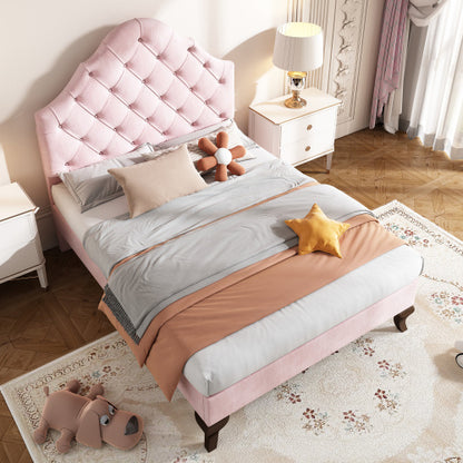 Upholstered Bed 90X190 With Slatted Frame And Headboard, Upholstered Bed With Height-adjustable Headboard, Youth Bed, Single Bed, Wooden Slat Support, Easy Assembly, Velvet, Pink