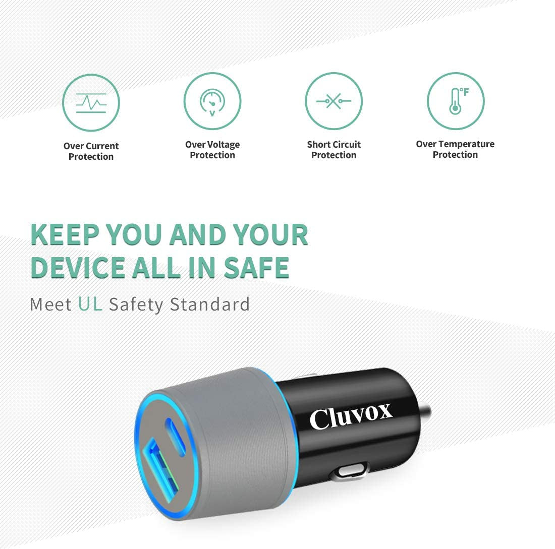Dual USB Car Charger Adapter,  20W Fast Charging for Iphone 17 Pro Max/Air/16 Plus/15/14/13/12/11/Xs/Xr/8/Se 2020/Ipad 8Th/Pro/Air 4/Mini, Google Pixel, Samsung Cigarette USB Charger