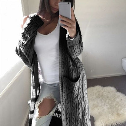 Women's Long Double Pocket Full Body Twist Sweater Cardigan
