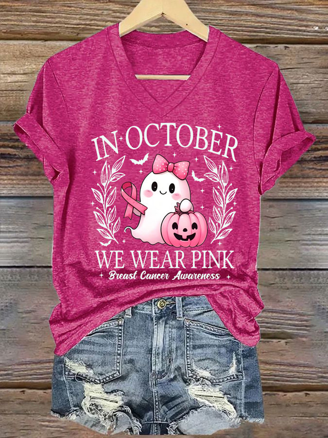 Women's Fashion Printed Casual Colored Cotton V-neck Short Sleeve
