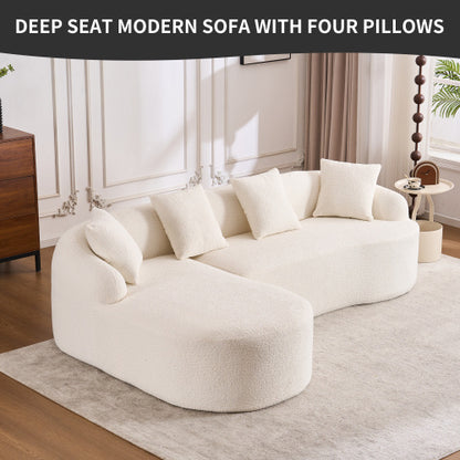 LY-022 GREY COMPRESSION SOFA Combining Chaise Longue With 3-seater, Wood Grain Chenille Fabric, Full Sponge Compression Sofa,combined Sofa With 4 Pillows For Living Home Furniture Apartment