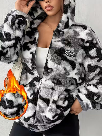 European And American Autumn And Winter Plush Camouflage Warm Jacket