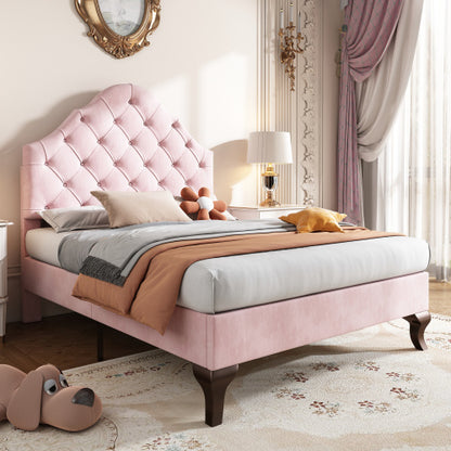 Upholstered Bed 90X190 With Slatted Frame And Headboard, Upholstered Bed With Height-adjustable Headboard, Youth Bed, Single Bed, Wooden Slat Support, Easy Assembly, Velvet, Pink