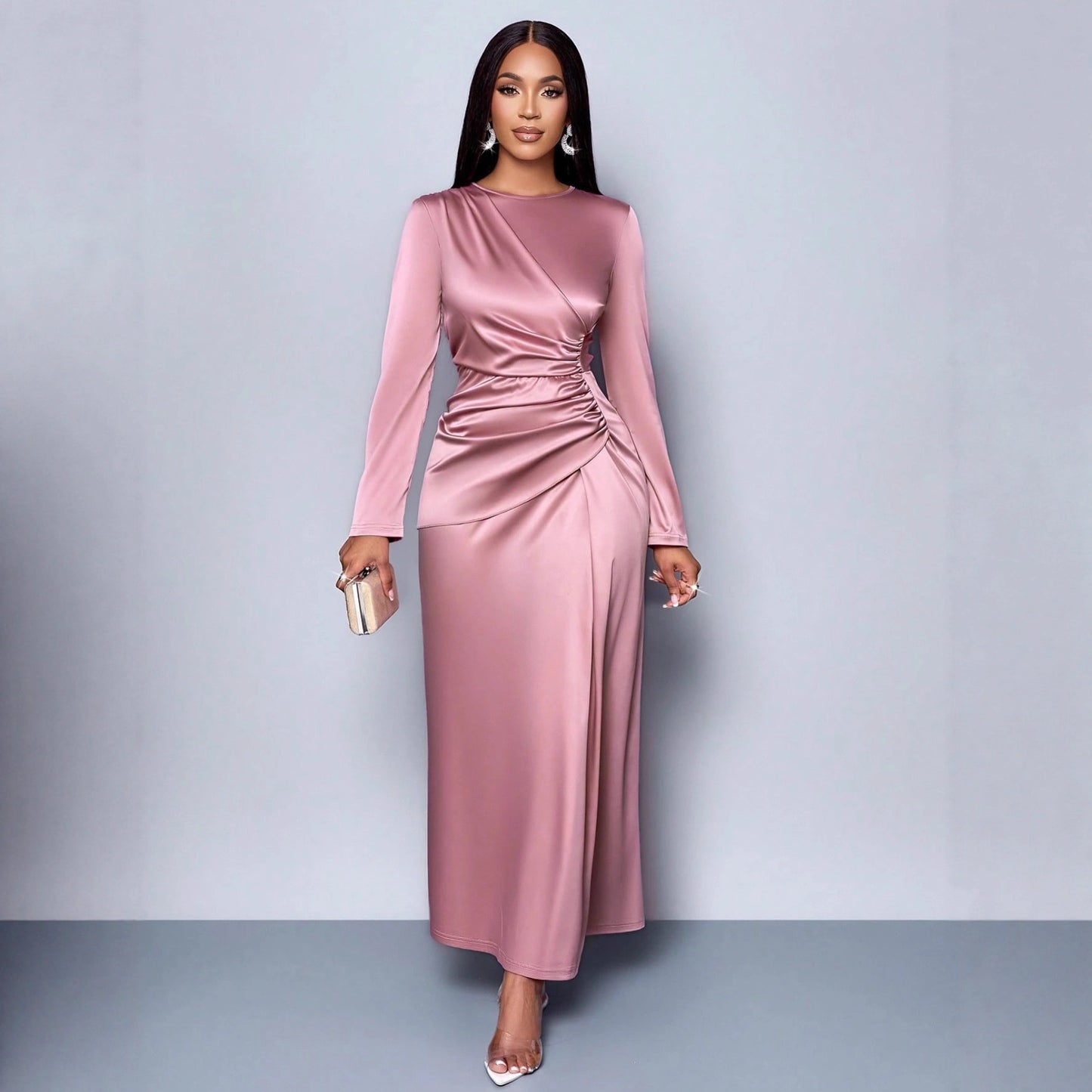 Womens Solid-Color Satin Fashionable And Elegant Dress