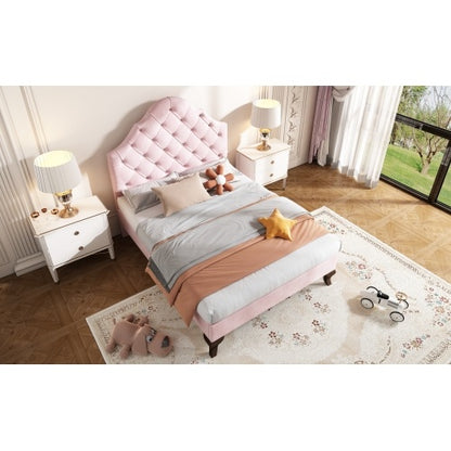 Upholstered Bed 90X190 With Slatted Frame And Headboard, Upholstered Bed With Height-adjustable Headboard, Youth Bed, Single Bed, Wooden Slat Support, Easy Assembly, Velvet, Pink