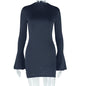 Skinny Short Dress Round Neck Long Sleeve
