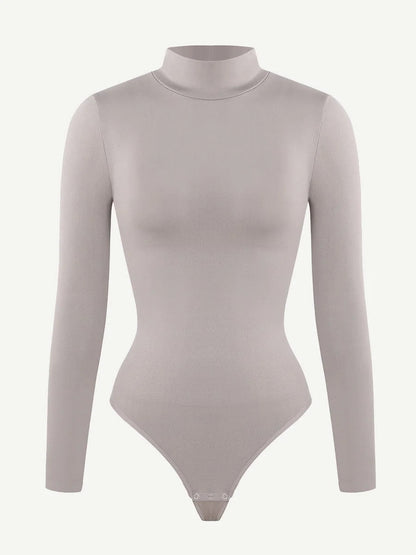 Seamless Eco-friendly Turtle Neck Long Sleeve Thong Bodysuit