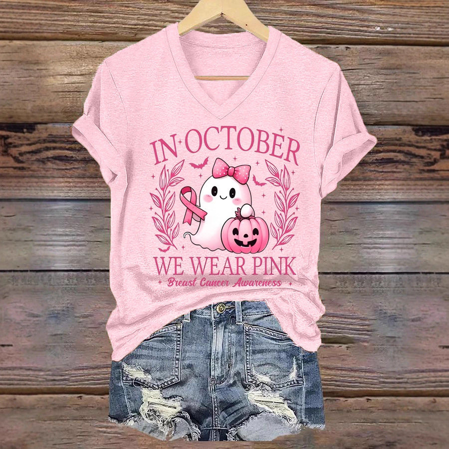 Women's Fashion Printed Casual Colored Cotton V-neck Short Sleeve