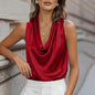 Silk-like Draped Pleated Sleeveless Top