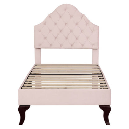 Upholstered Bed 90X190 With Slatted Frame And Headboard, Upholstered Bed With Height-adjustable Headboard, Youth Bed, Single Bed, Wooden Slat Support, Easy Assembly, Velvet, Pink