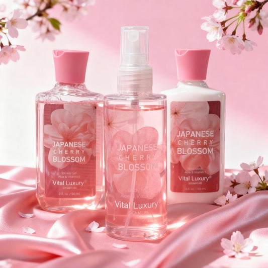 3-piece Set Japanese Cherry Blossom Spa Set With Natural Extracts-Shower Gel, Body Lotion, Body Mist, Bath And Body Gift Set For Women And Girls,  Body Care Travel Set For Birthday Mother's Day Gifts