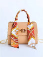 Women’s Simple Solid Color Handbag with Silk Scarf