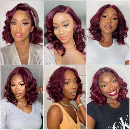 #99J Burgundy Body Wave Bob Wig 13x4 Lace Frontal Human Hair Wig Short Bob Wigs Pre Plucked 200% Density Human Hair For Women