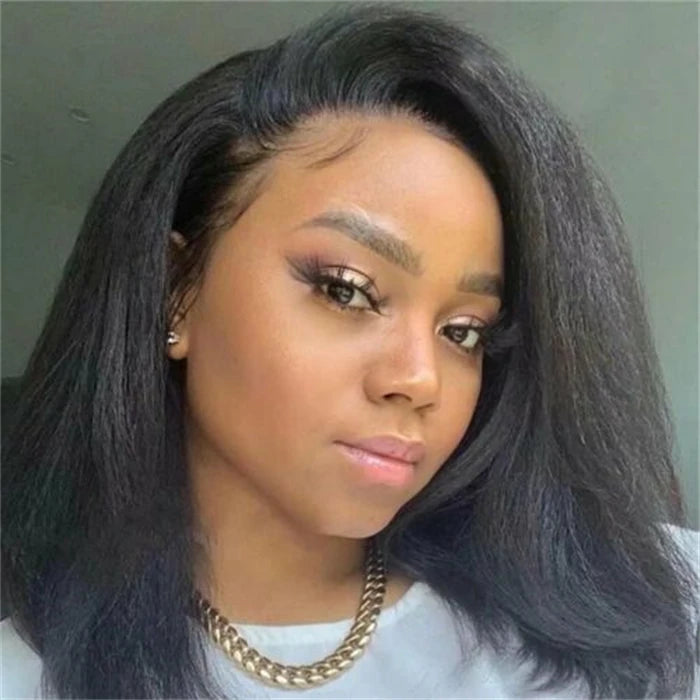 Full Lace Front Wig Brazilian Virgin Human Hair Transparent Yaki Kinky Straight For Black Women's 180% Density