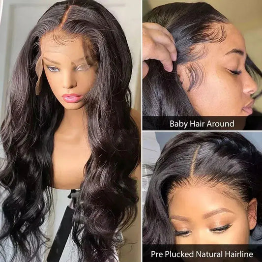 Body Wave 13x4 Transparent Lace Frontal Wig 100% Human Hair Wig Brazilian 4x4 Lace Closure Human Hair Wigs PrePlucked 180% Density