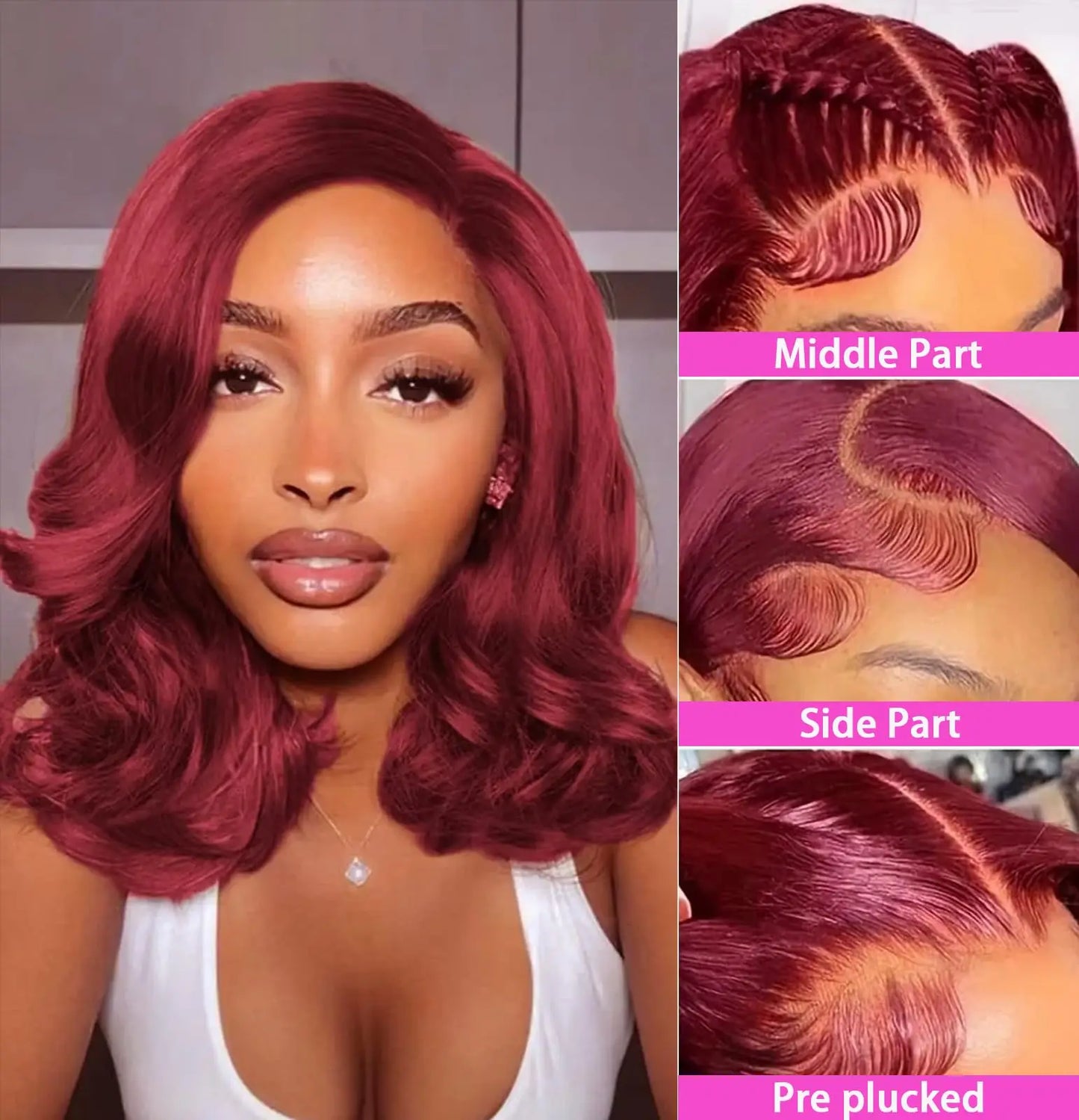 #99J Burgundy Body Wave Bob Wig 13x4 Lace Frontal Human Hair Wig Short Bob Wigs Pre Plucked 200% Density Human Hair For Women