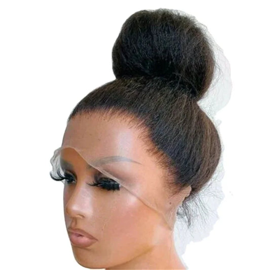 Full Lace Front Wig Brazilian Virgin Human Hair Transparent Yaki Kinky Straight For Black Women's 180% Density
