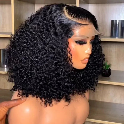 Short Bob Lace Front Curly Human Hair Wigs Deep Wave 13x4 Brazilian Lace Frontal  Wigs 4x4 Lace Closure Wig Deep Curly Short Bob Wigs 200% Density