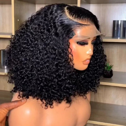 Short Bob Lace Front Curly Human Hair Wigs Deep Wave 13x4 Brazilian Lace Frontal  Wigs 4x4 Lace Closure Wig Deep Curly Short Bob Wigs 200% Density