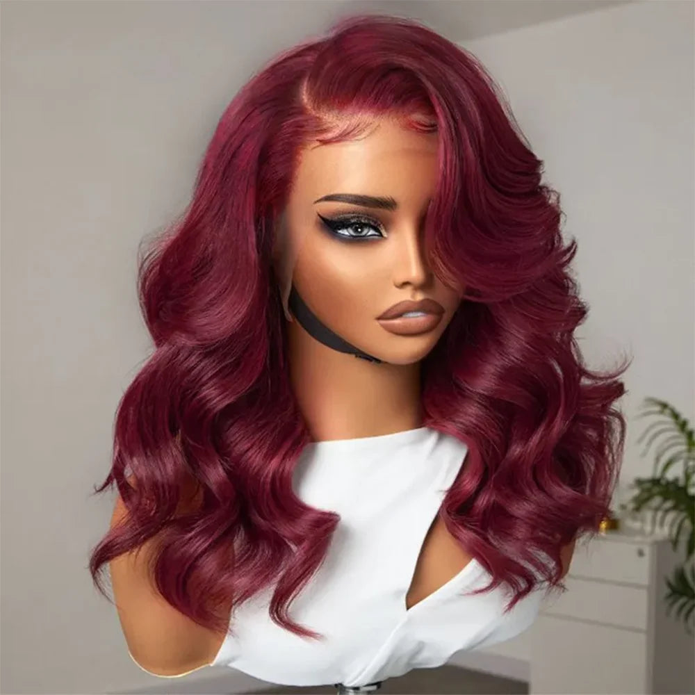 Body Wave 99J Burgundy Bob Wig Human Hair 13x4 Frontal Lace Wig HD Lace Front Wigs Human Hair Pre Plucked 180% Density