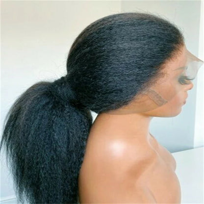 Full Lace Front Wig Brazilian Virgin Human Hair Transparent Yaki Kinky Straight For Black Women's 180% Density