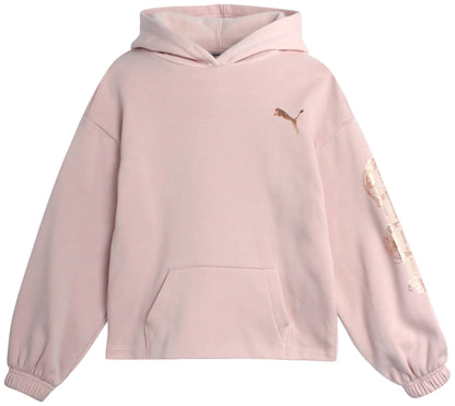 PUMA Girls Sweatshirt - Performance Fleece Pullover Graphic Hoodie for Girls (7-16) Size 7 Pink/Heather/White