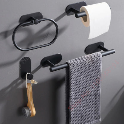 Toilet Towel Paper Wall Mount Holder Adhesive Black Silver Kitchen Roll Paper Stand Hanging Napkin Rack Bathroom Accessories WC