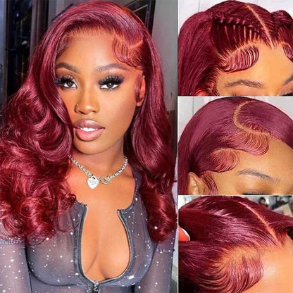 Body Wave 99J Burgundy Bob Wig Human Hair 13x4 Frontal Lace Wig HD Lace Front Wigs Human Hair Pre Plucked 180% Density