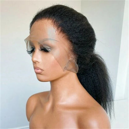 Full Lace Front Wig Brazilian Virgin Human Hair Transparent Yaki Kinky Straight For Black Women's 180% Density