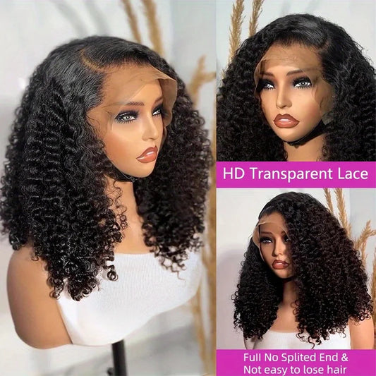 Short Bob Lace Front Curly Human Hair Wigs Deep Wave 13x4 Brazilian Lace Frontal  Wigs 4x4 Lace Closure Wig Deep Curly Short Bob Wigs 200% Density