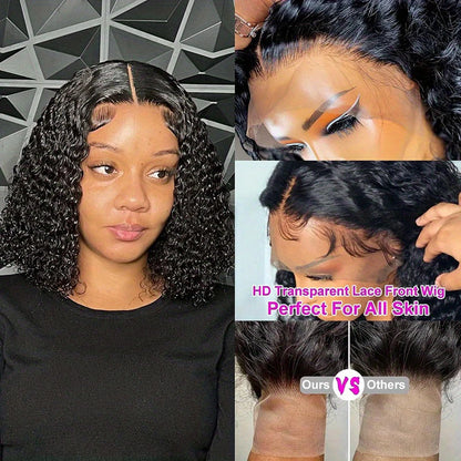 Short Bob Lace Front Curly Human Hair Wigs Deep Wave 13x4 Brazilian Lace Frontal  Wigs 4x4 Lace Closure Wig Deep Curly Short Bob Wigs 200% Density