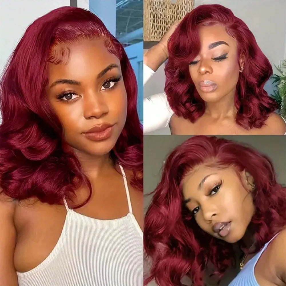 Body Wave 99J Burgundy Bob Wig Human Hair 13x4 Frontal Lace Wig HD Lace Front Wigs Human Hair Pre Plucked 180% Density