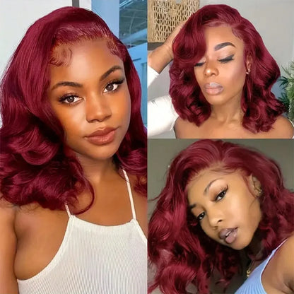 Body Wave 99J Burgundy Bob Wig Human Hair 13x4 Frontal Lace Wig HD Lace Front Wigs Human Hair Pre Plucked 180% Density