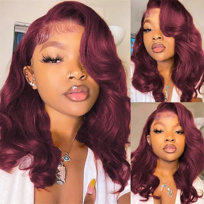 Body Wave 99J Burgundy Bob Wig Human Hair 13x4 Frontal Lace Wig HD Lace Front Wigs Human Hair Pre Plucked 180% Density