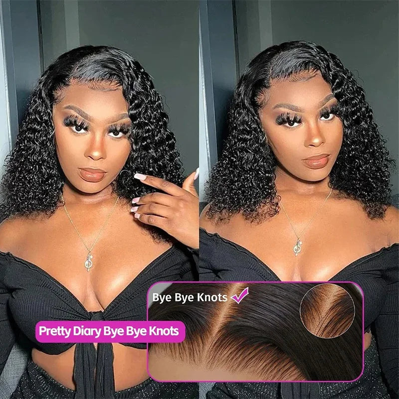 Short Bob Lace Front Curly Human Hair Wigs Deep Wave 13x4 Brazilian Lace Frontal  Wigs 4x4 Lace Closure Wig Deep Curly Short Bob Wigs 200% Density