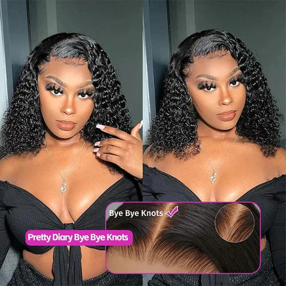 Short Bob Lace Front Curly Human Hair Wigs Deep Wave 13x4 Brazilian Lace Frontal  Wigs 4x4 Lace Closure Wig Deep Curly Short Bob Wigs 200% Density