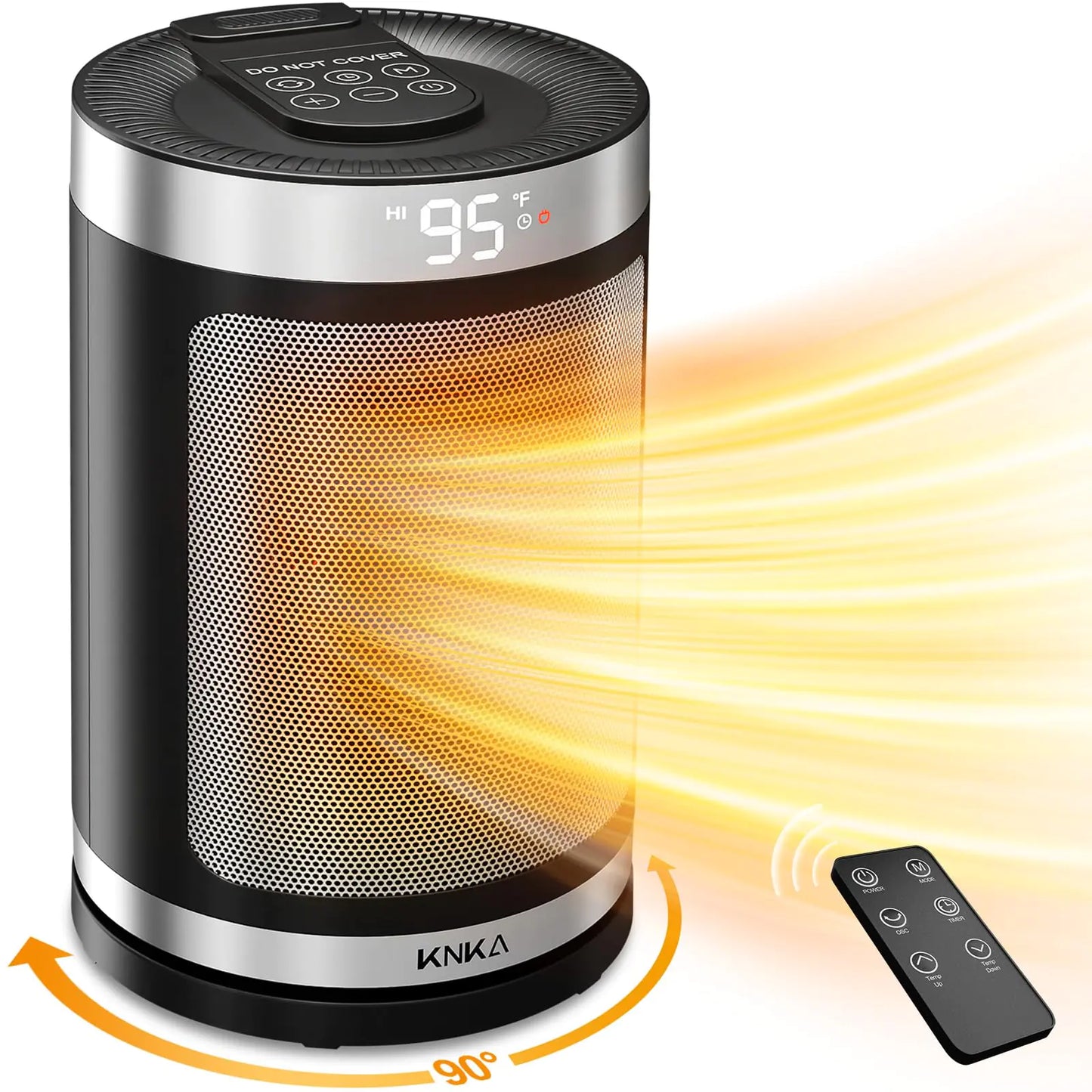 KNKA Space Heaters for Indoor Use Portable Electric Heater with Thermostat 90° Oscillation 4 Mode 12H Timer 1500W Fast Safe Heating Ceramic Heater for Bedroom Home Office - ETL Certified 9.4"