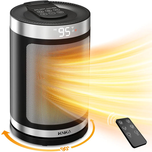 KNKA Space Heaters for Indoor Use Portable Electric Heater with Thermostat 90° Oscillation 4 Mode 12H Timer 1500W Fast Safe Heating Ceramic Heater for Bedroom Home Office - ETL Certified 9.4"