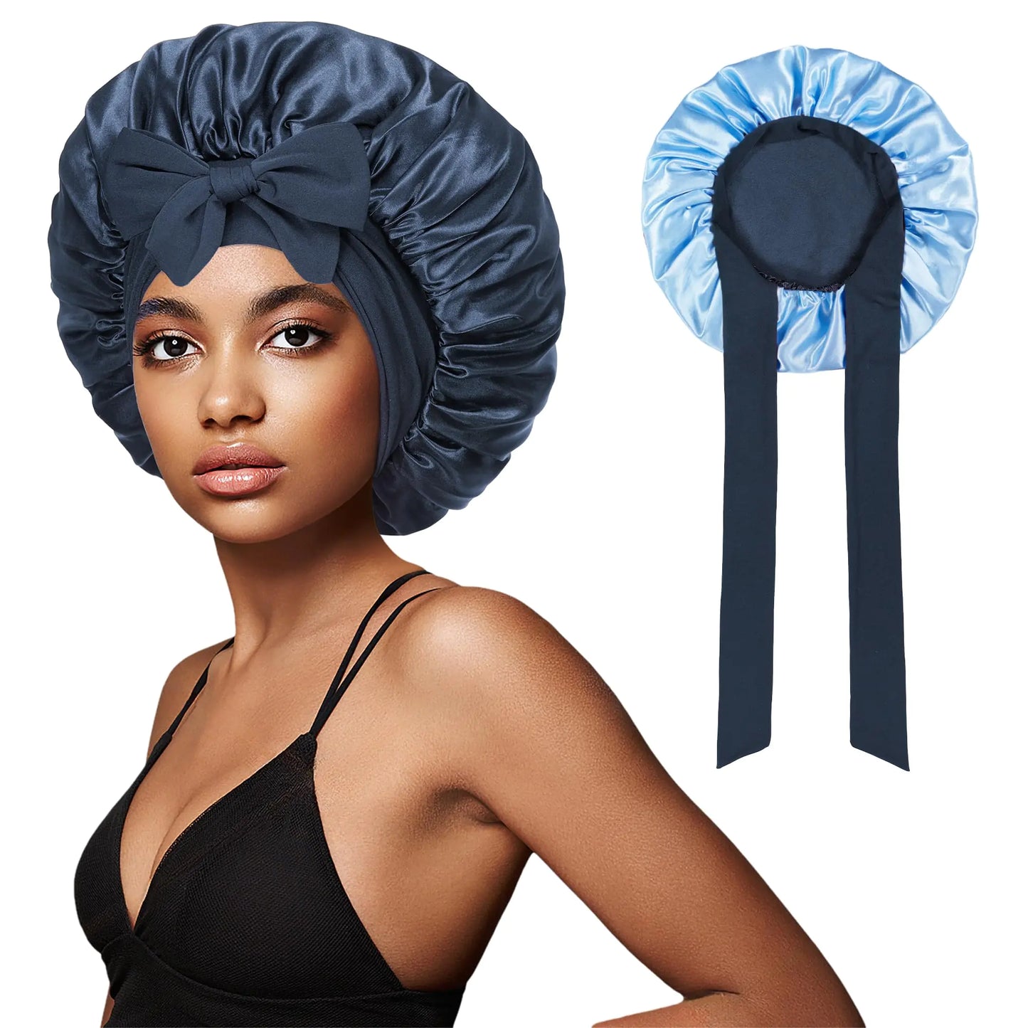 vidsel Bonnet with Tie Band Satin Bonnet Silk Bonnet for Sleeping Women Silk Hair Bonnet Reversible Double Layer Sleep Cap Bonnet for Curly Hair Braids