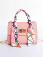 Women’s Simple Solid Color Handbag with Silk Scarf