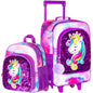 TXHVO 2Pcs Kids Suitcase 18" Girls Carry on Luggage With Wheels Unicorn Suitcases with toddler Backpack(Purple)
