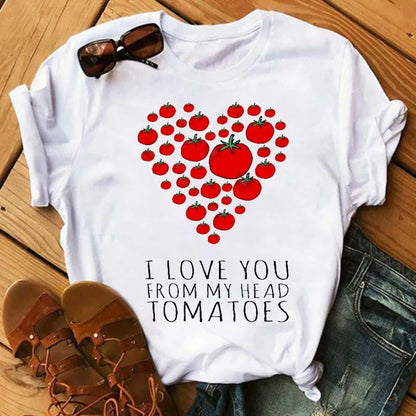 Maycaur Colorful Heart Flower Print Women Tshirt Summer Casual Funny Graphic T Shirt 90s Lady Yong Girl Valentine's Day Gifts